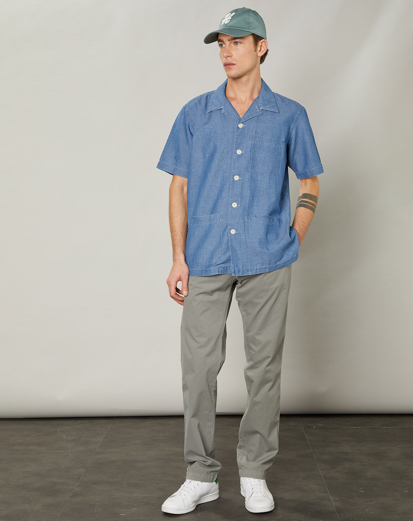 Hartford Chemise regular en Coton & Lin Phil indigo
