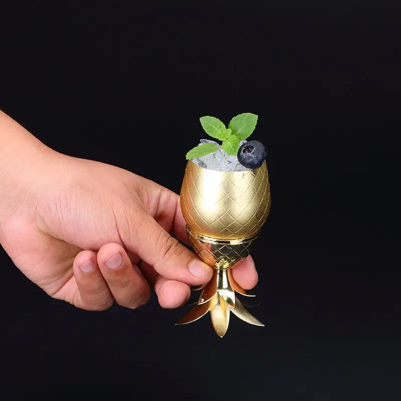 (80ml) 2in1 Ananas Metall Trinkbecher Cocktail Cup Home Accessoire Bar Deko Shotglas - Gold