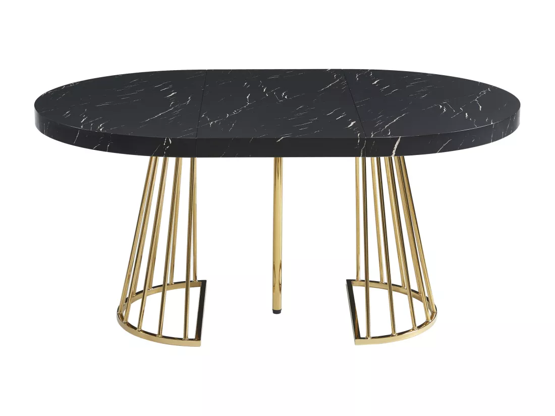 Table à manger extensible 2 à 12 personnes en MDF et acier - Effet marbre noir et Doré - FIRELA