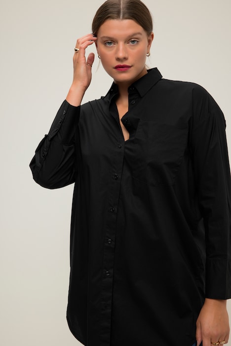 Hemdbluse, oversized, Knopfleiste, Hemdkragen