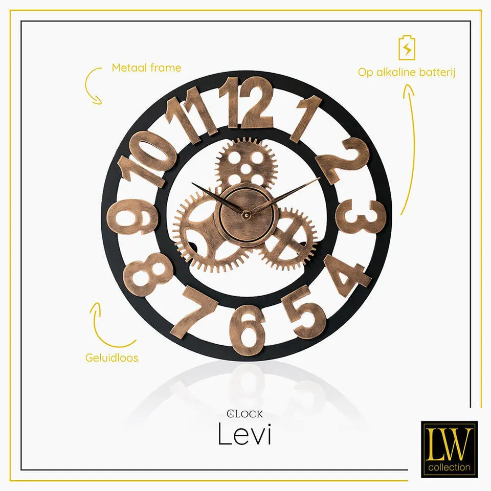 LW Collection Wandklok Levi brons cijfers 60cm