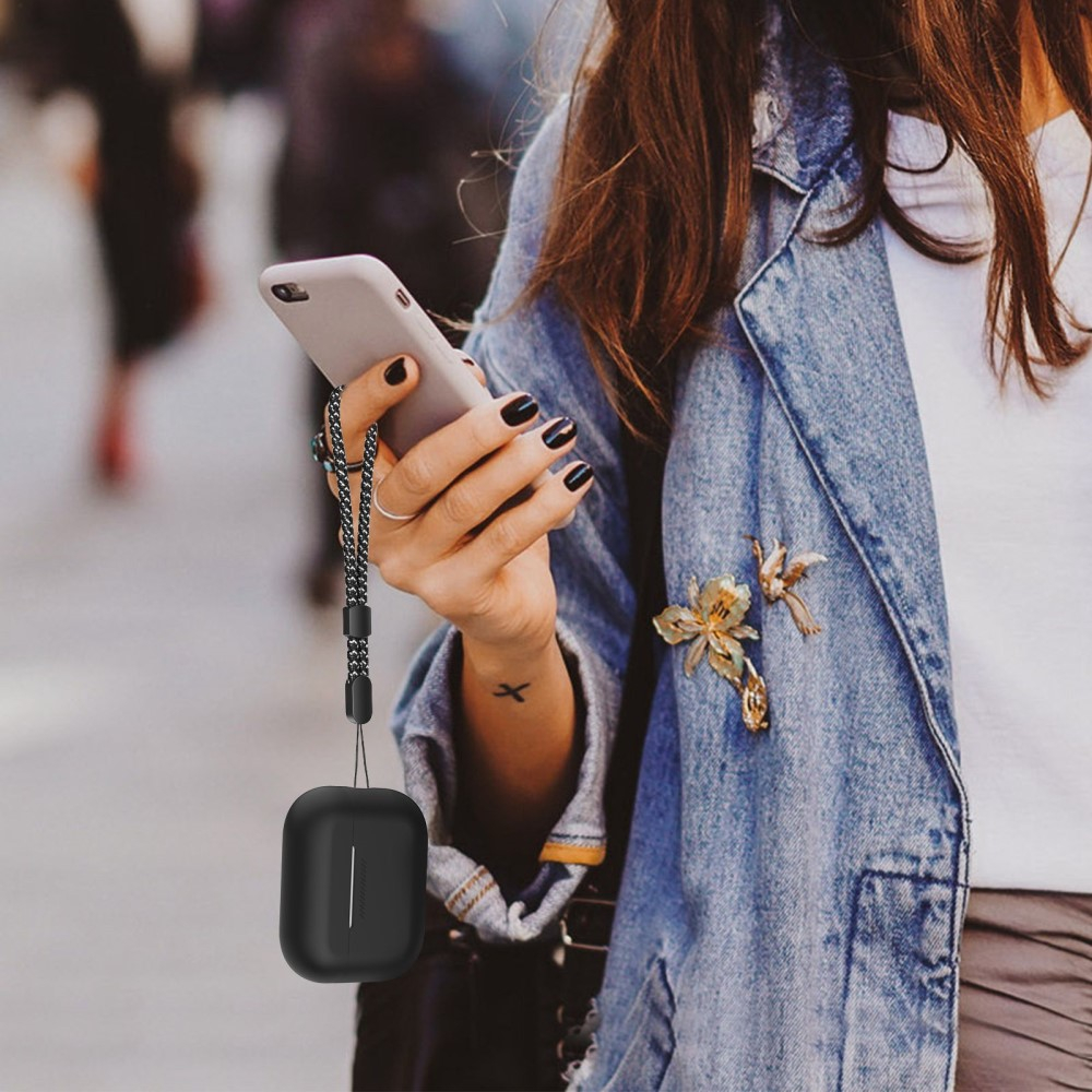 AirPods Pro 2 / AirPods Pro Silikon Schutzhülle Abdeckung mit Handschlaufe - Schwarz