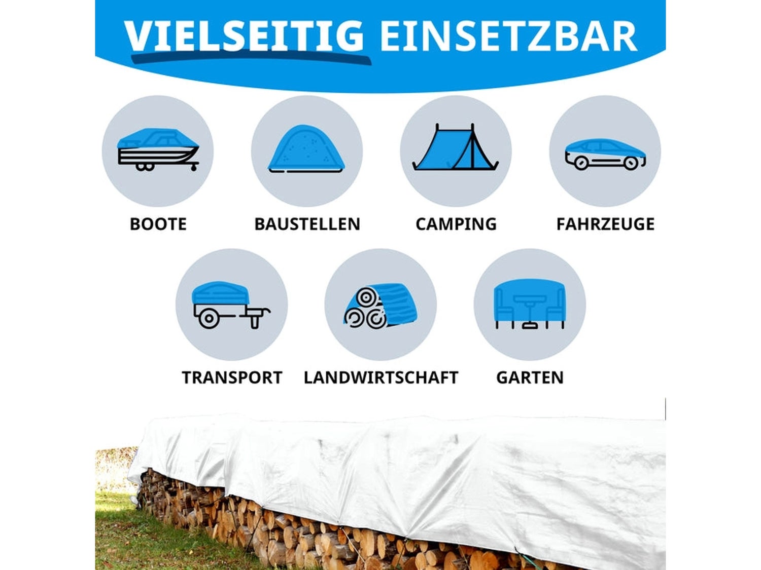 Waterdicht zeildoek met ogen, beschermhoes, 80 g/m², 3 x 4 m, wit