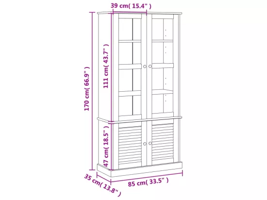 Vitrine en verre VIGO 85x35x170 cm bois massif de pin