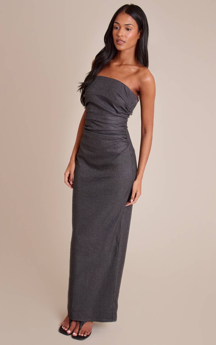 Charbon Robe Maxi Bandeau À Rayures Fines Avec Détails Froncés Tall
