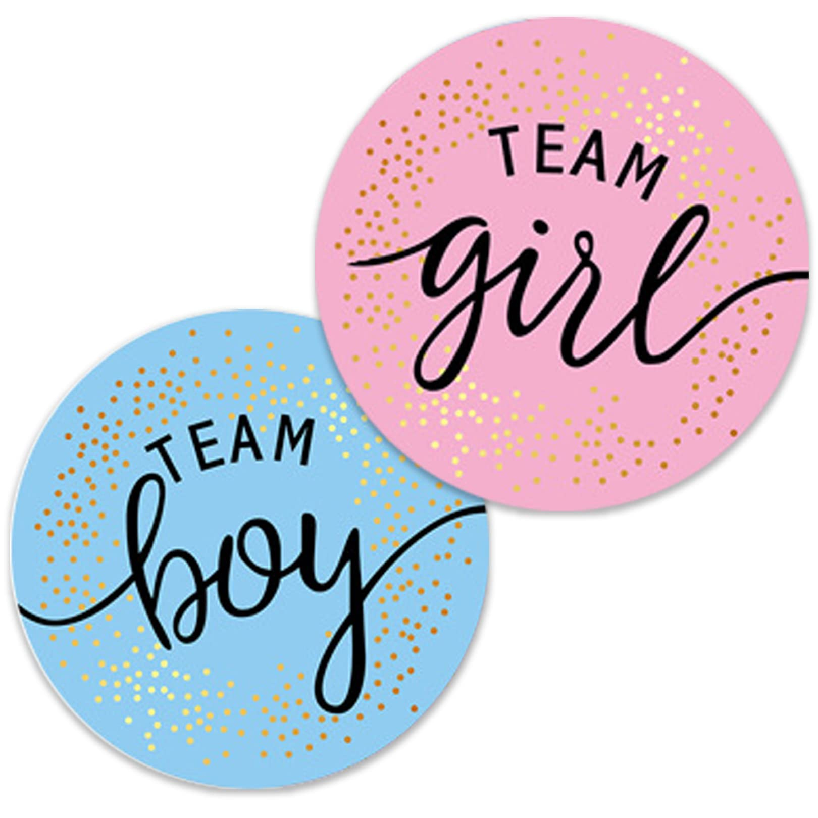 (120er Set) Ø3cm Baby Shower Aufkleber Team Girl / Team Boy Sticker Gender Reveal Party Accessoire - Rosa / Blau / Schwarz