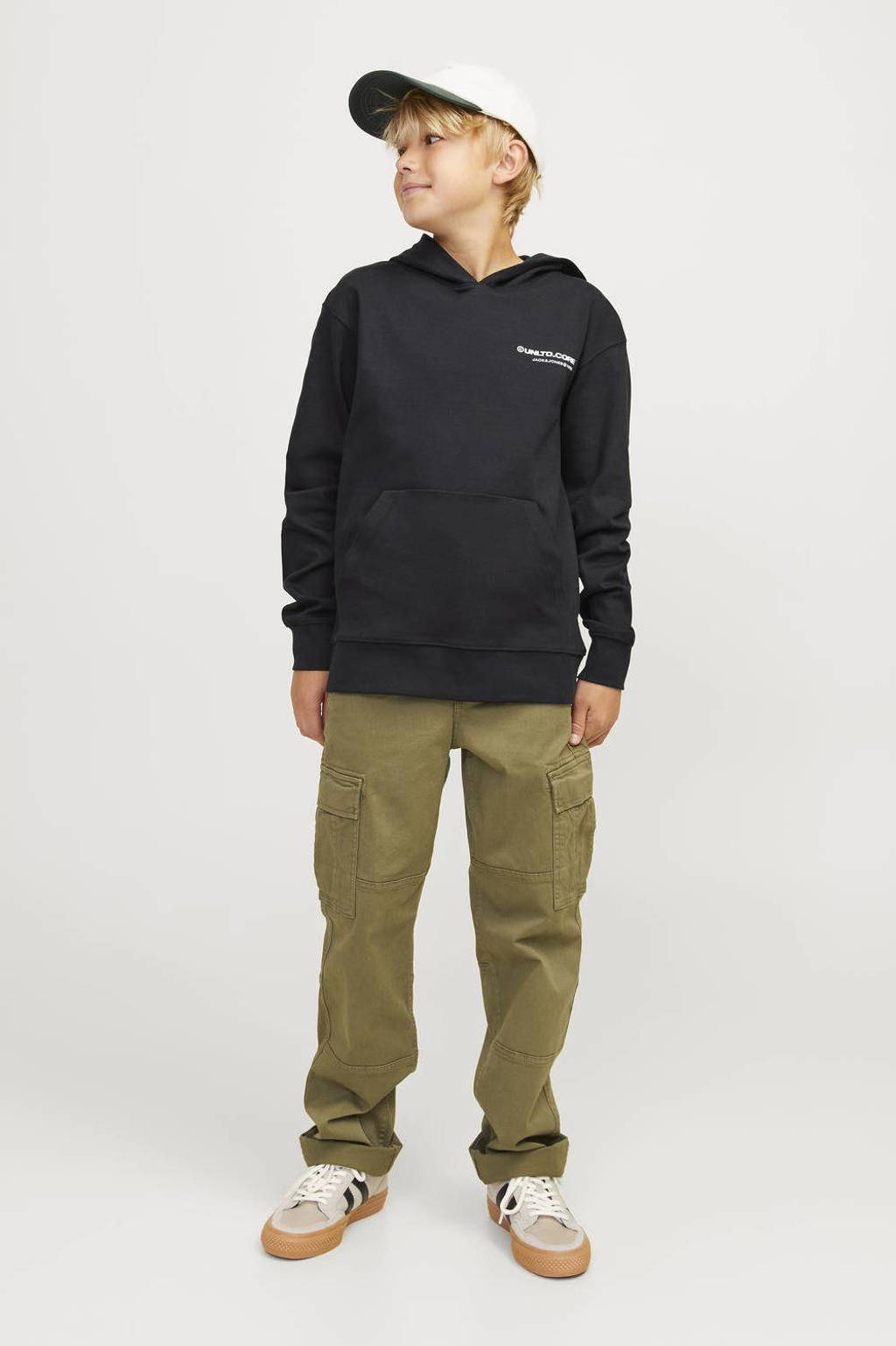JACK & JONES hoodie JCOAERO met tekst zwart