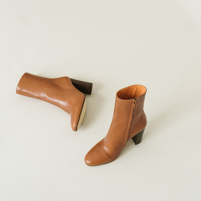 Bottines à talons  en cuir cognac