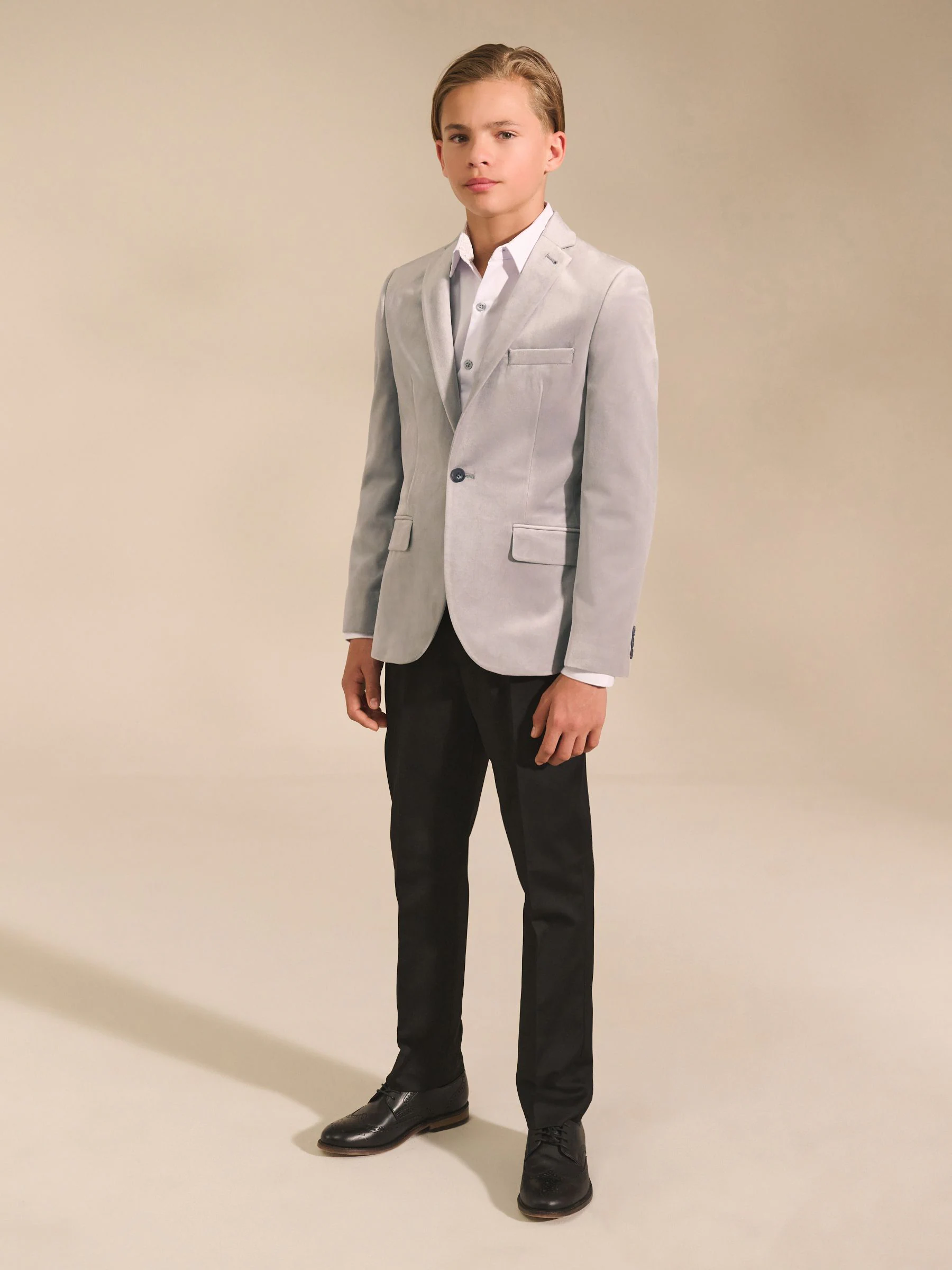 Lichtgrijs - Fluwelen blazer (3 - 16 jr)