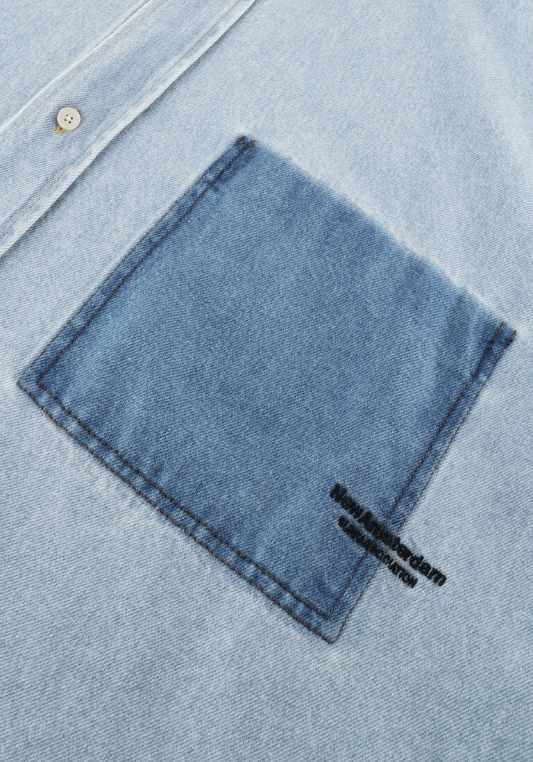 lichtblauwe new amsterdam surf association casual overhemd lyocell short sleeves light blue