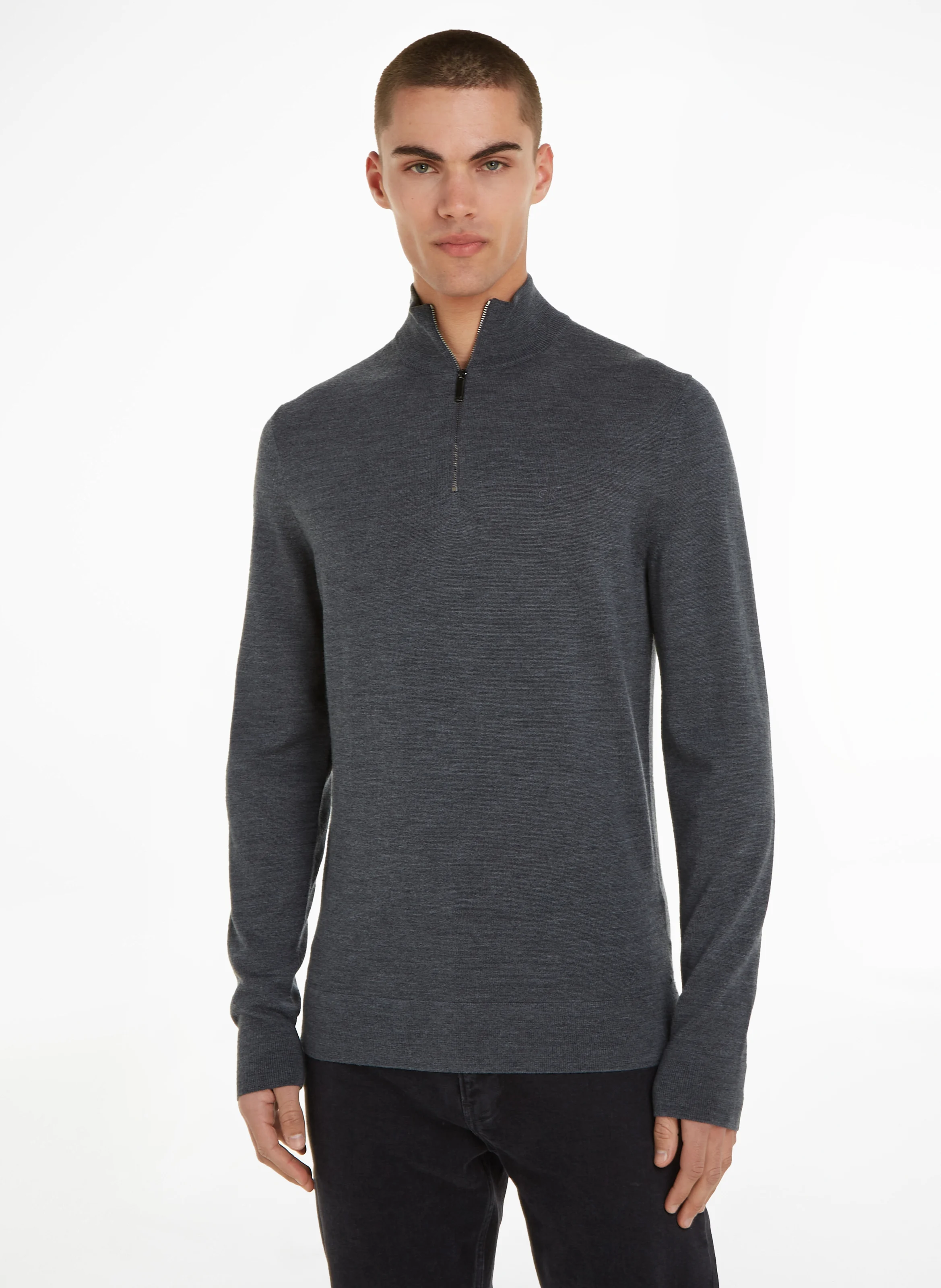 Pull col montant regular-fit brodé en laine | Gris