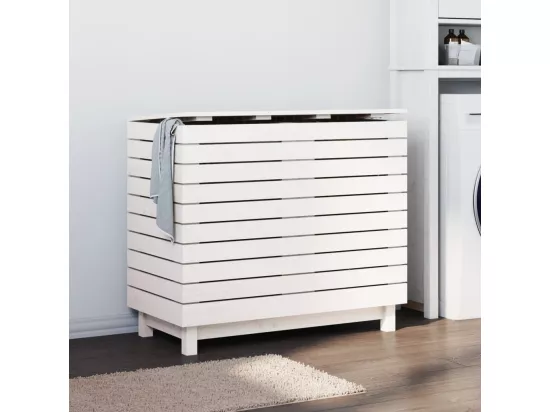 Panier à linge blanc 88,5x44x76 Bois massif de pin