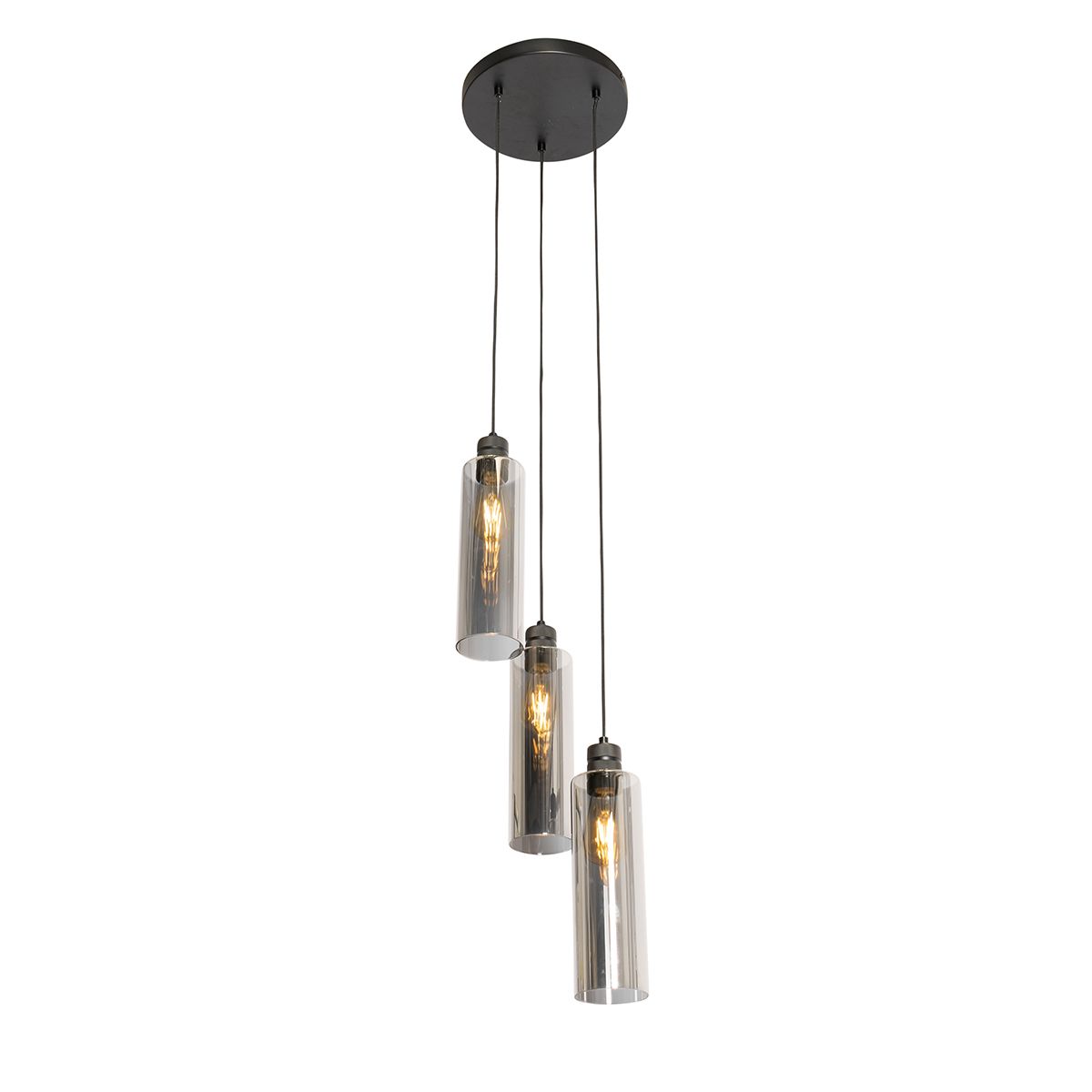 Moderne hanglamp zwart met smoke glas 3-lichts - Stavelot