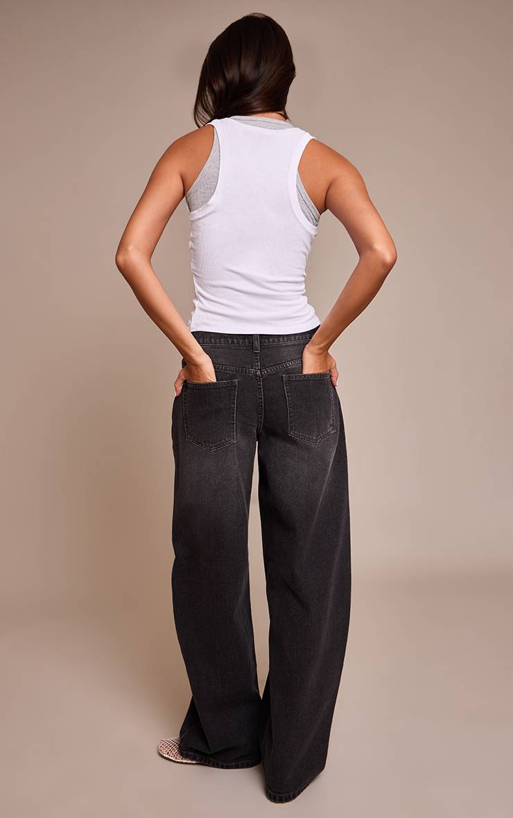 Gris Foncé Jean Barrel Taille Basse Bleu Moyen