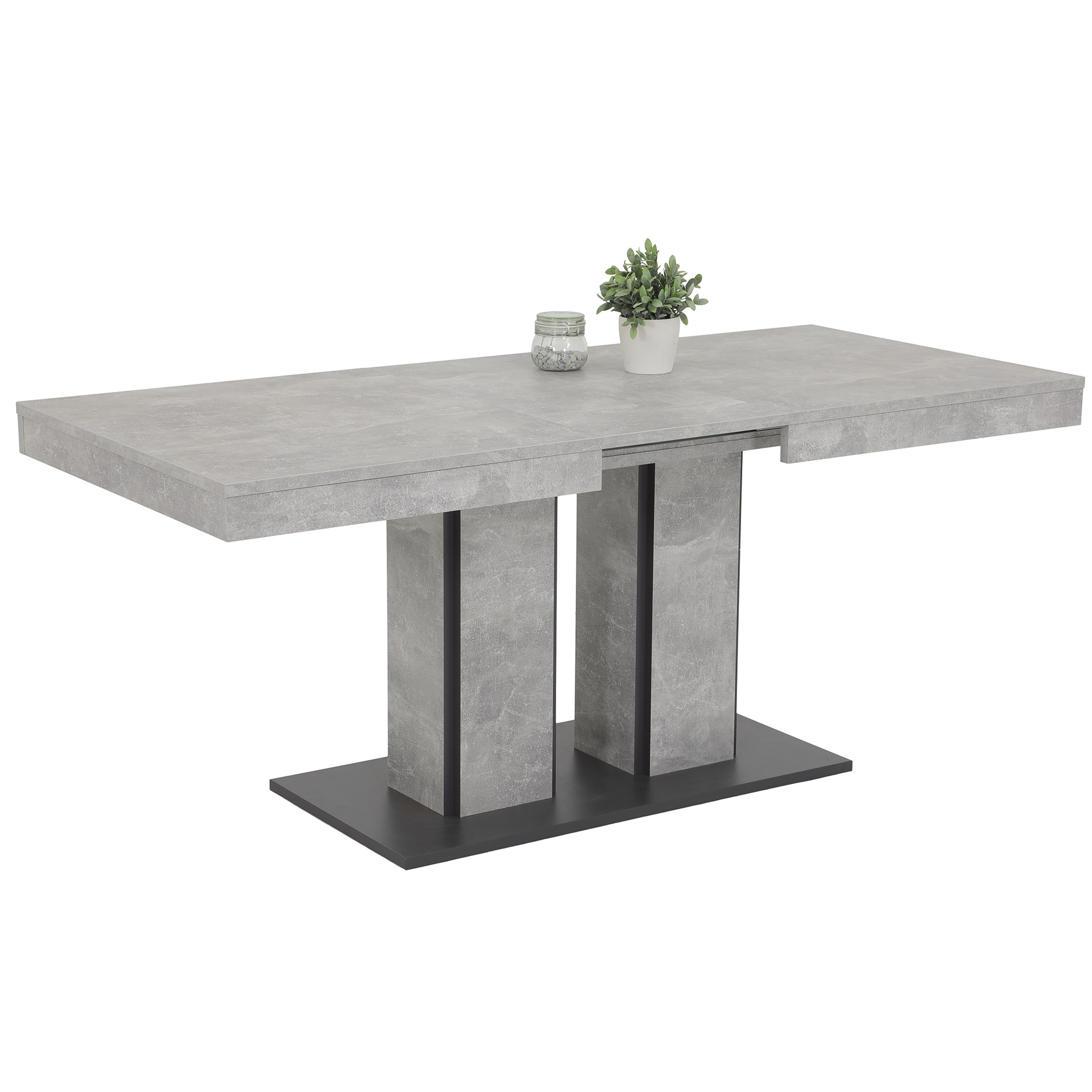 5-teilige Tischgruppe - Betonoptik - anthrazit-grau - Synchronauszug