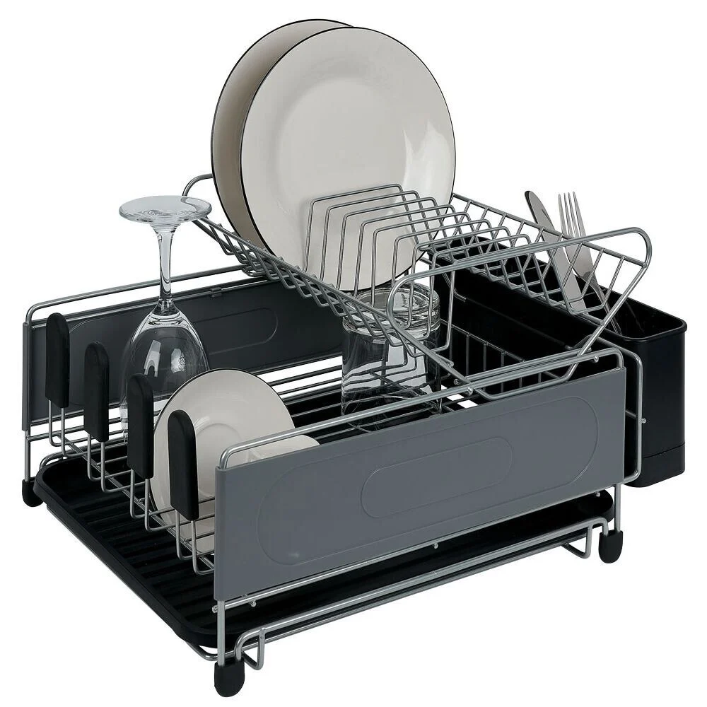 Égouttoir extensible en métal et plastique gris 41,5x30xH23,5cm