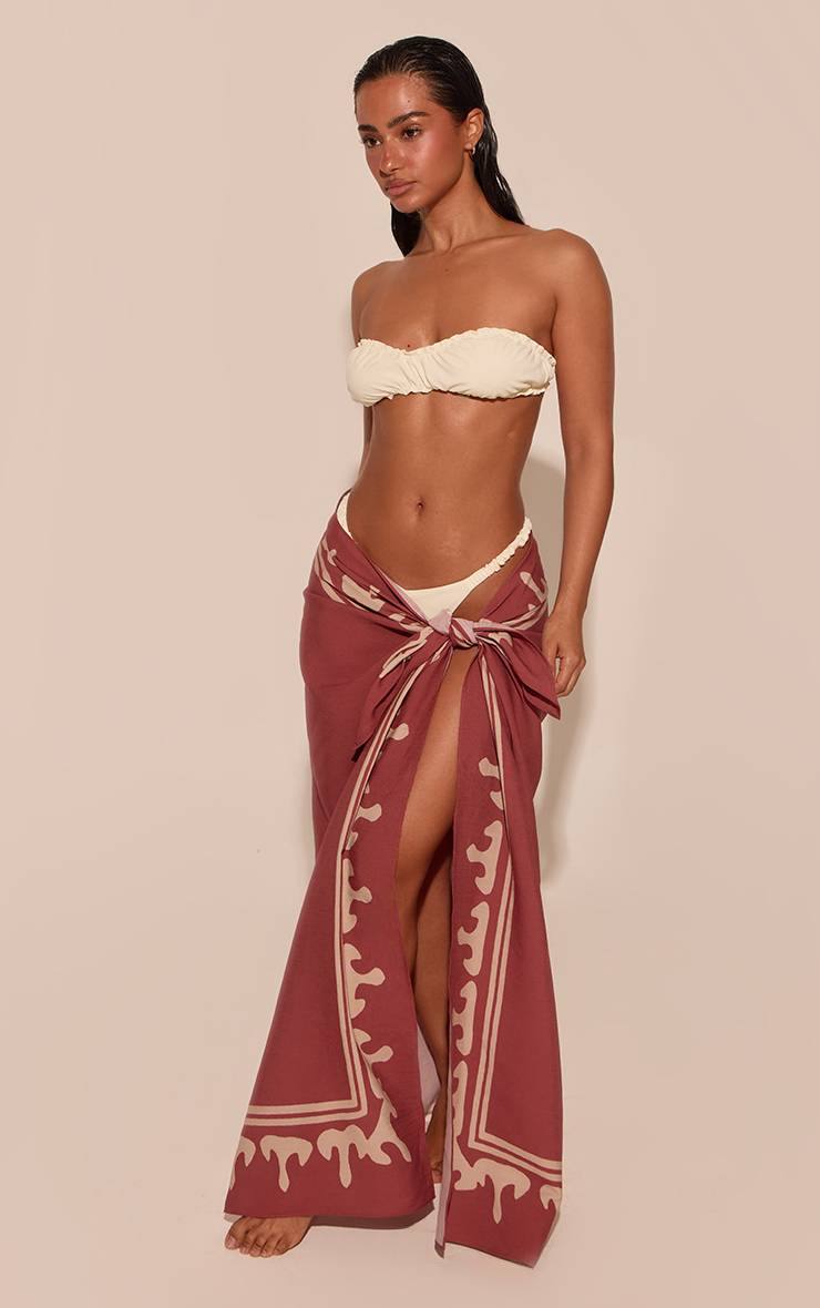 Rouge Paréo Maxi Imprimé Mosaïque Effet Lin