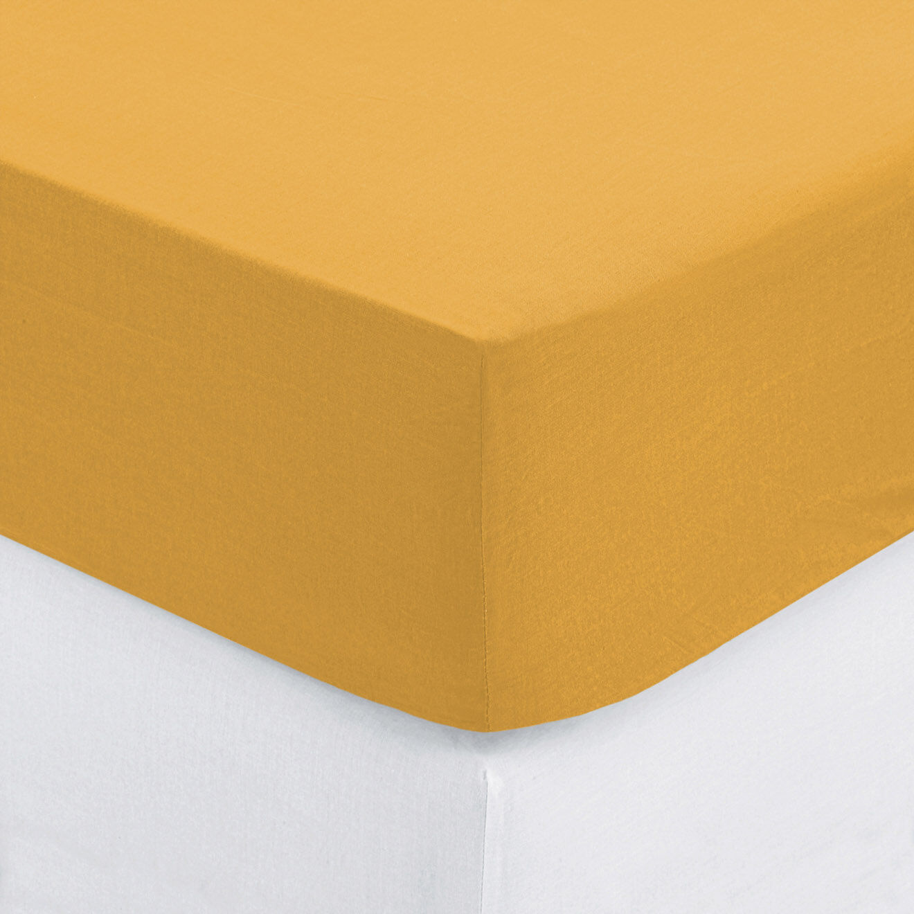 Atmosphera Drap housse uni en coton ocre