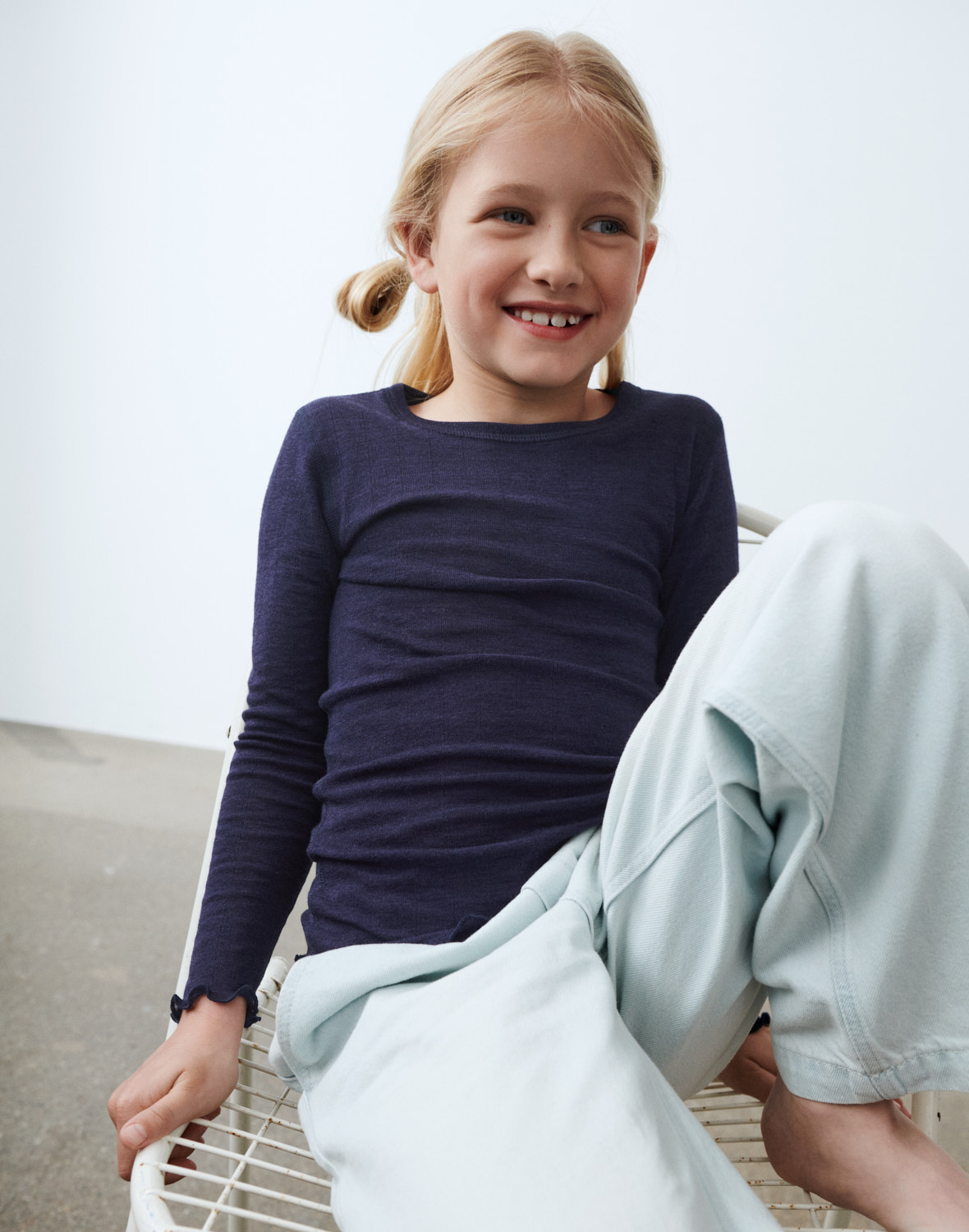 Pointelle shirt van merinowol/zijde voor kinderen