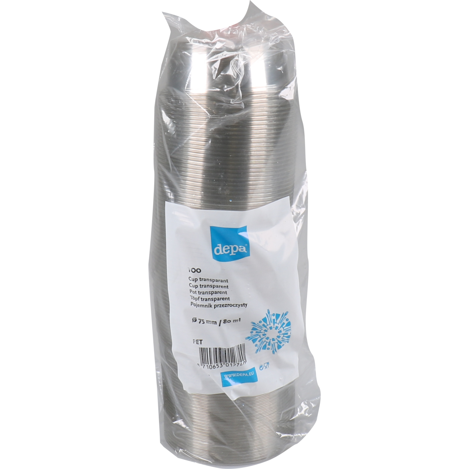 Cup, gerecycled PET, 50ml, Ø 75mm, transparant