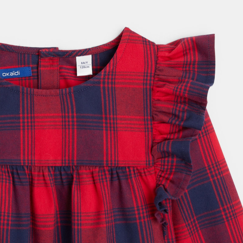 Blouse volantée à carreaux rouge fille