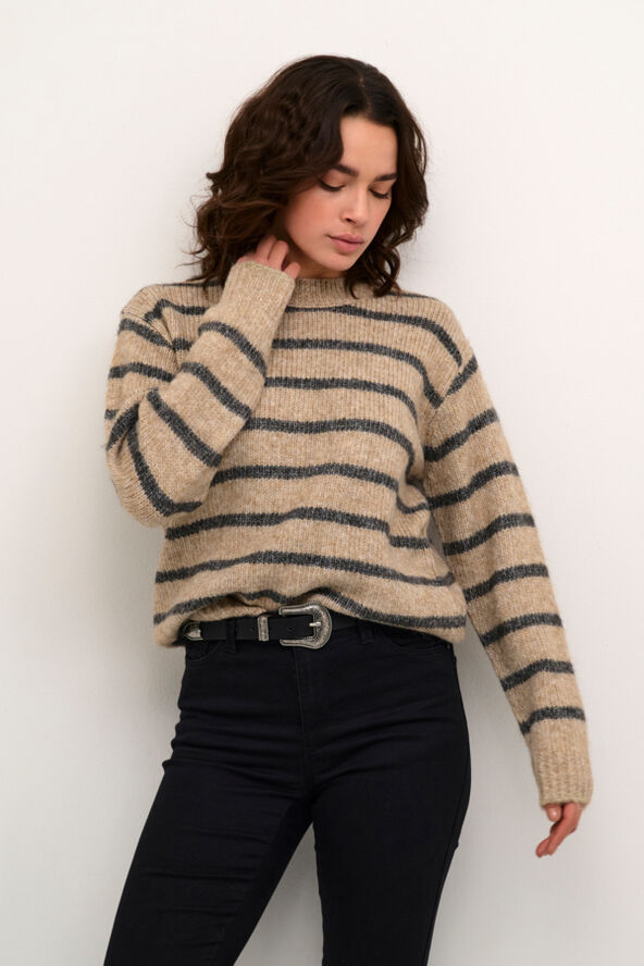 Kaffe KAtrina Striped Pullover Feather gray melange stripe