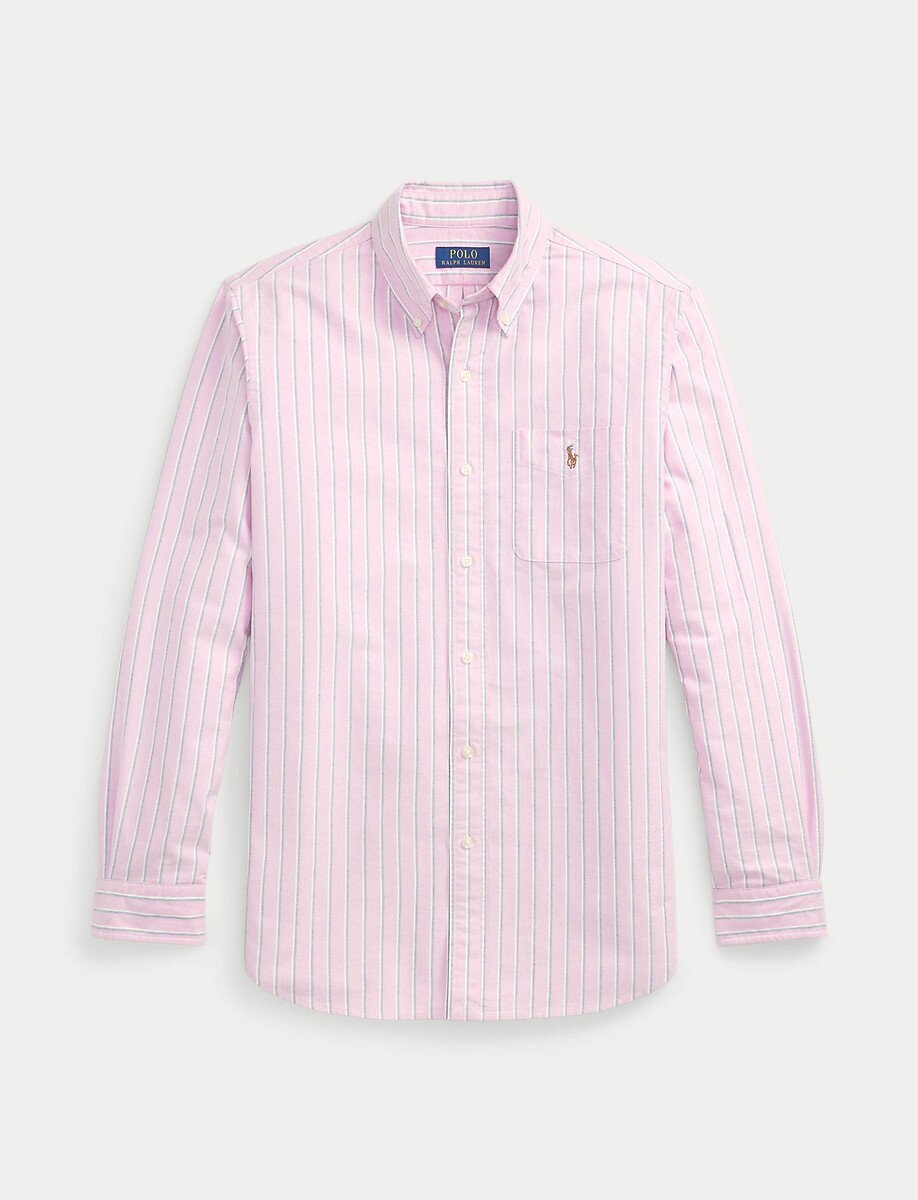 POLO RALPH LAUREN<br>Camisa reta listrada, Oxford, logotipo bordado