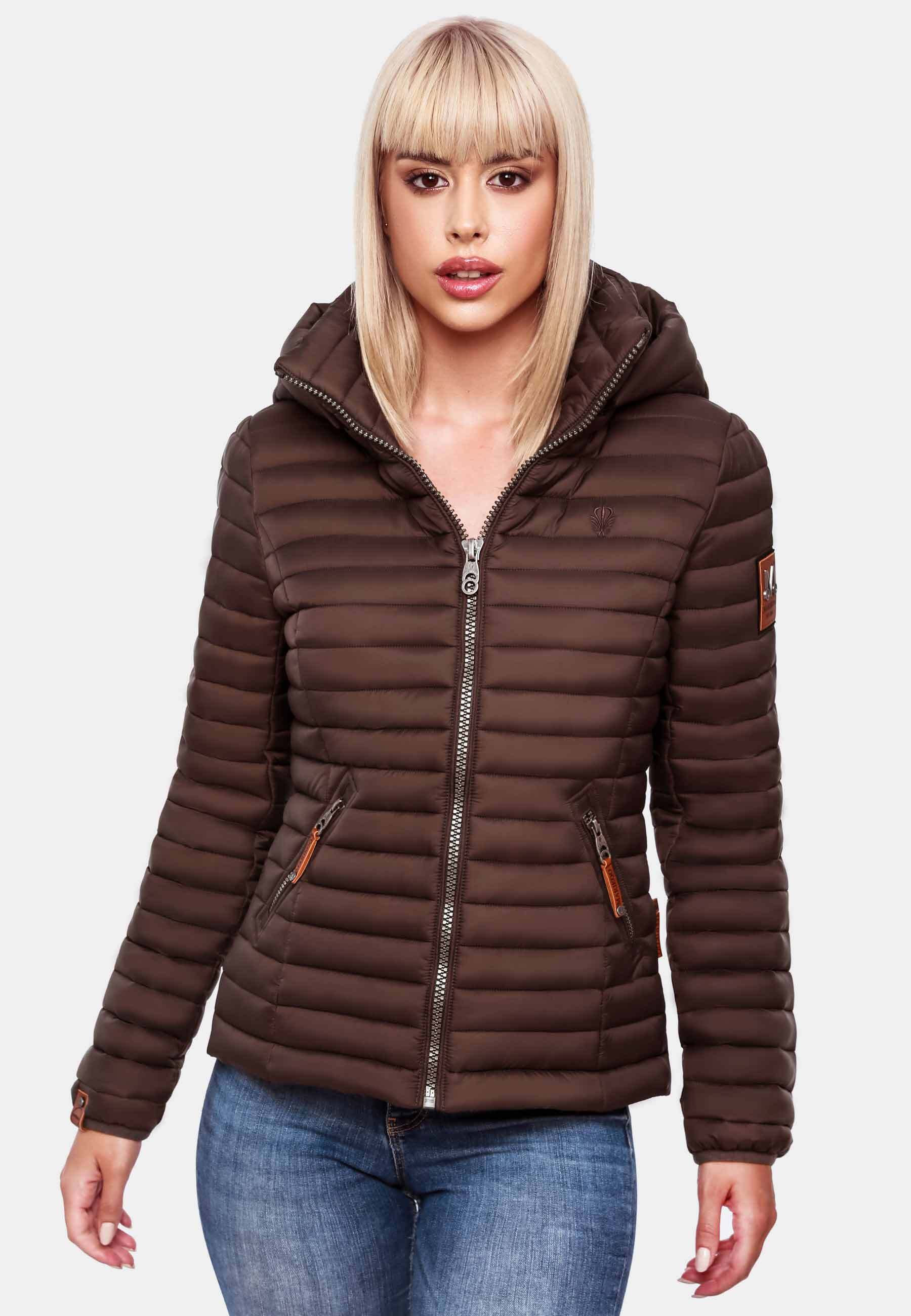 MARIKOO Damen Stylische Steppjacke Übergangsjacke mit abnehmbarer Kapuze Löwenbaby