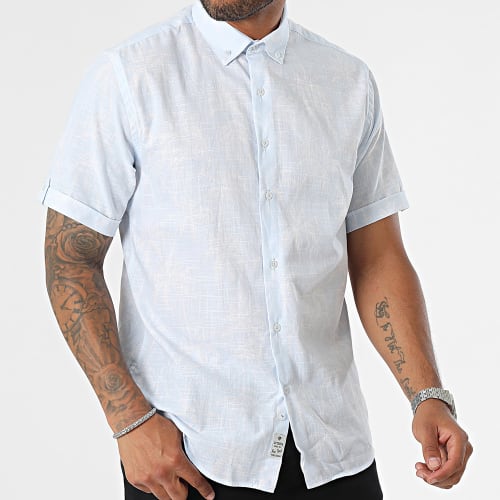 Chemise Manches Courtes Blanc Bleu Floral