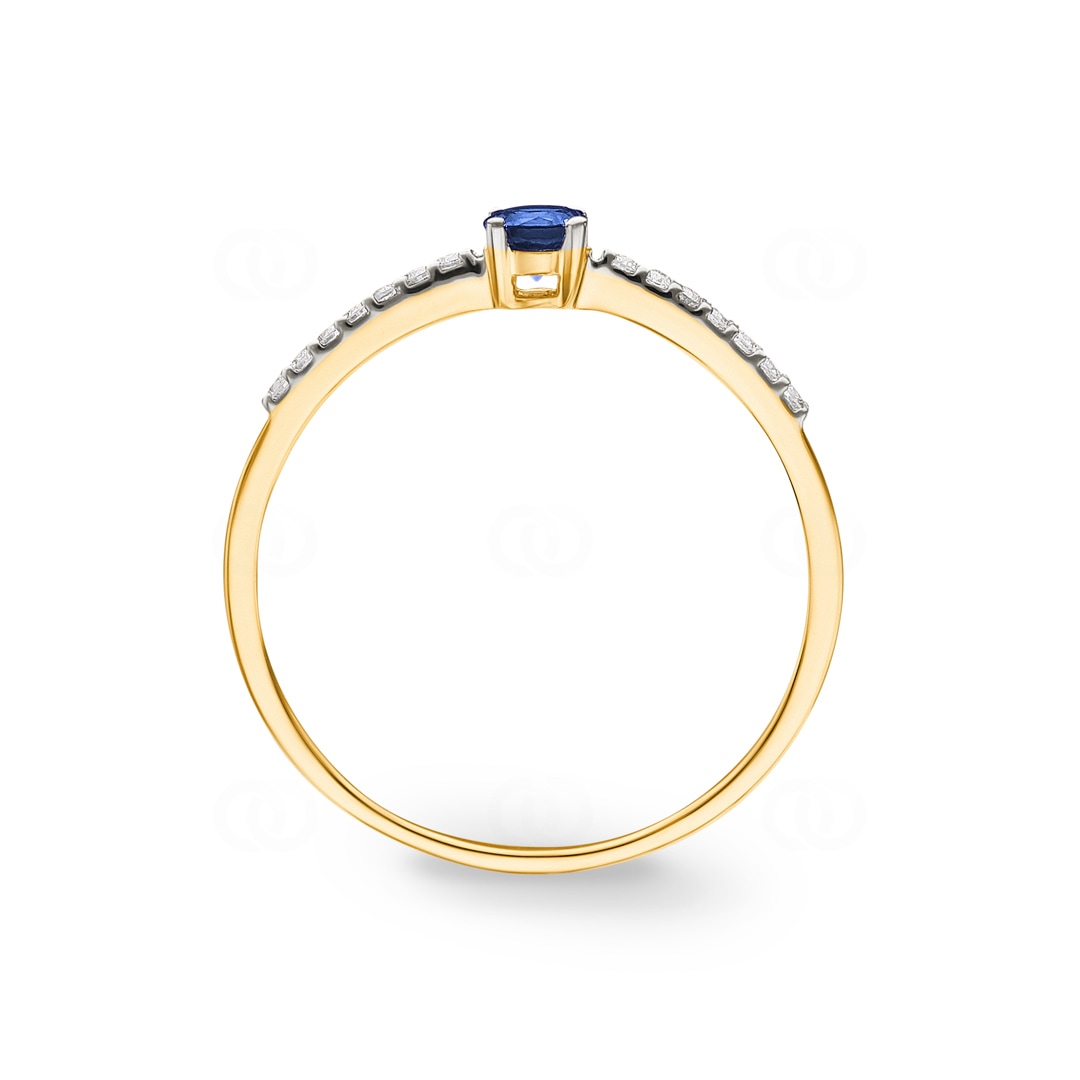 Damenring 750/18 K Gelbgold mit Saphir rund & Diamanten 0.07 ct H/si