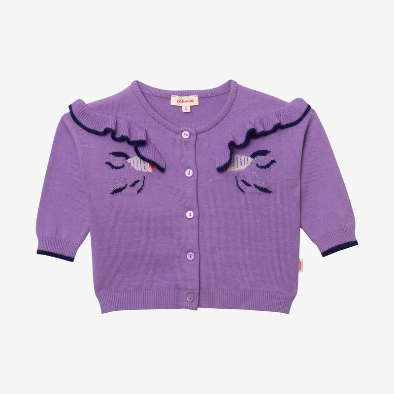 Cardigan bébé fille tricot brodé poissons violet Catimini Mauve Violet