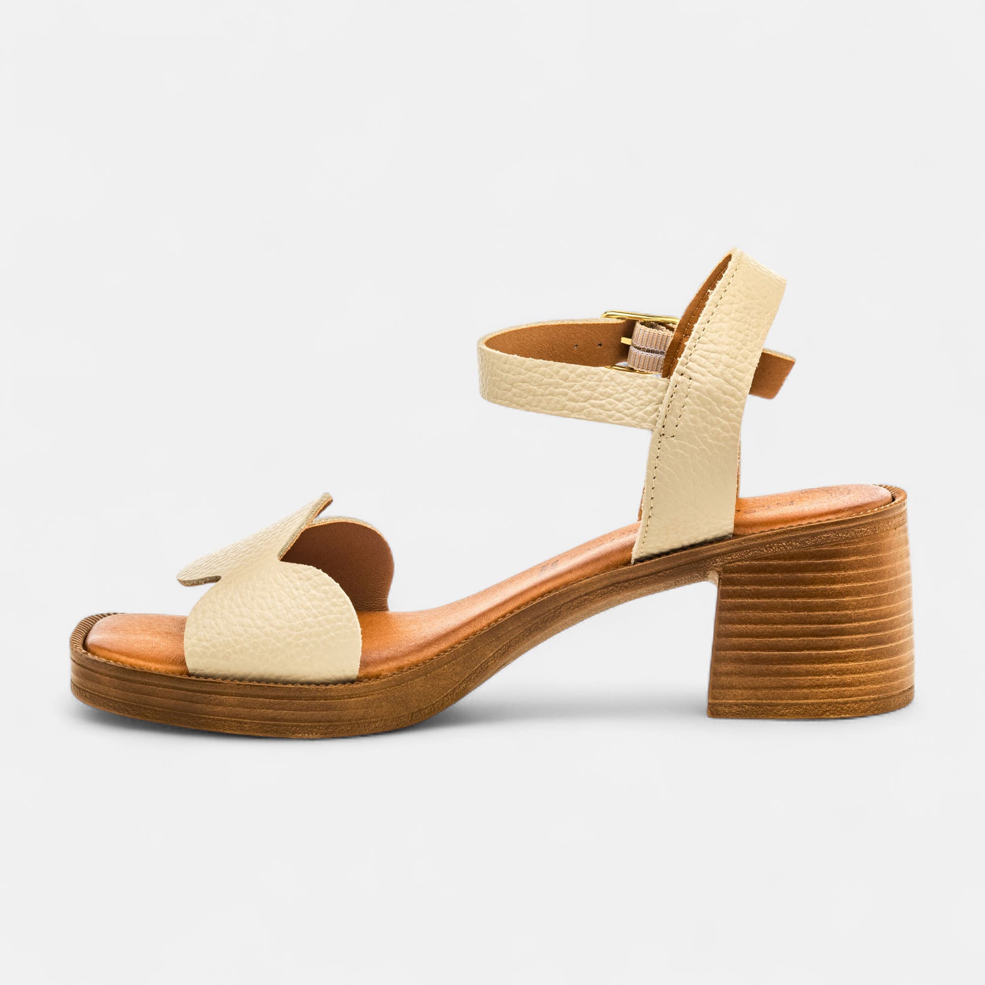 Nu-pieds à talon Femme en cuir beige