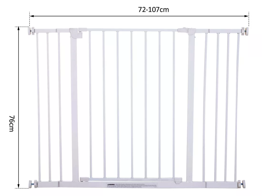 Barrière de sécurité longueur réglable dim. 76-107l x 76H cm sans perçage métal plastique blanc