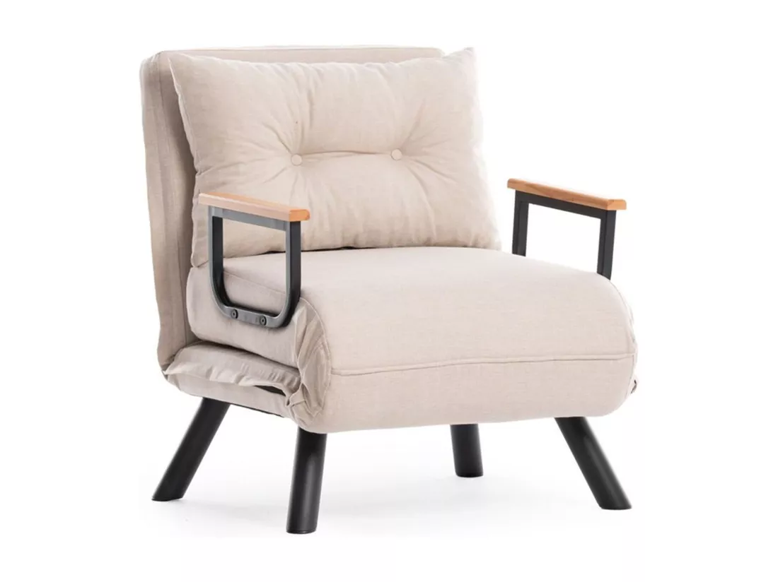 Fauteuil convertible Yolanda Métal Noir et Tissu Blanc crème