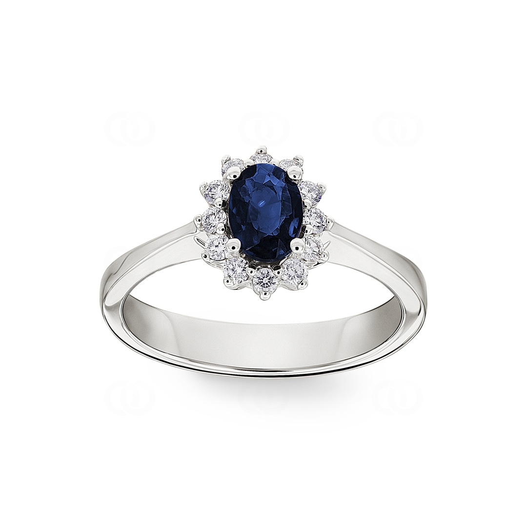 Damenring 750/18 K Weissgold mit Diamanten 0.17 ct H/si & Saphir 0.52 ct