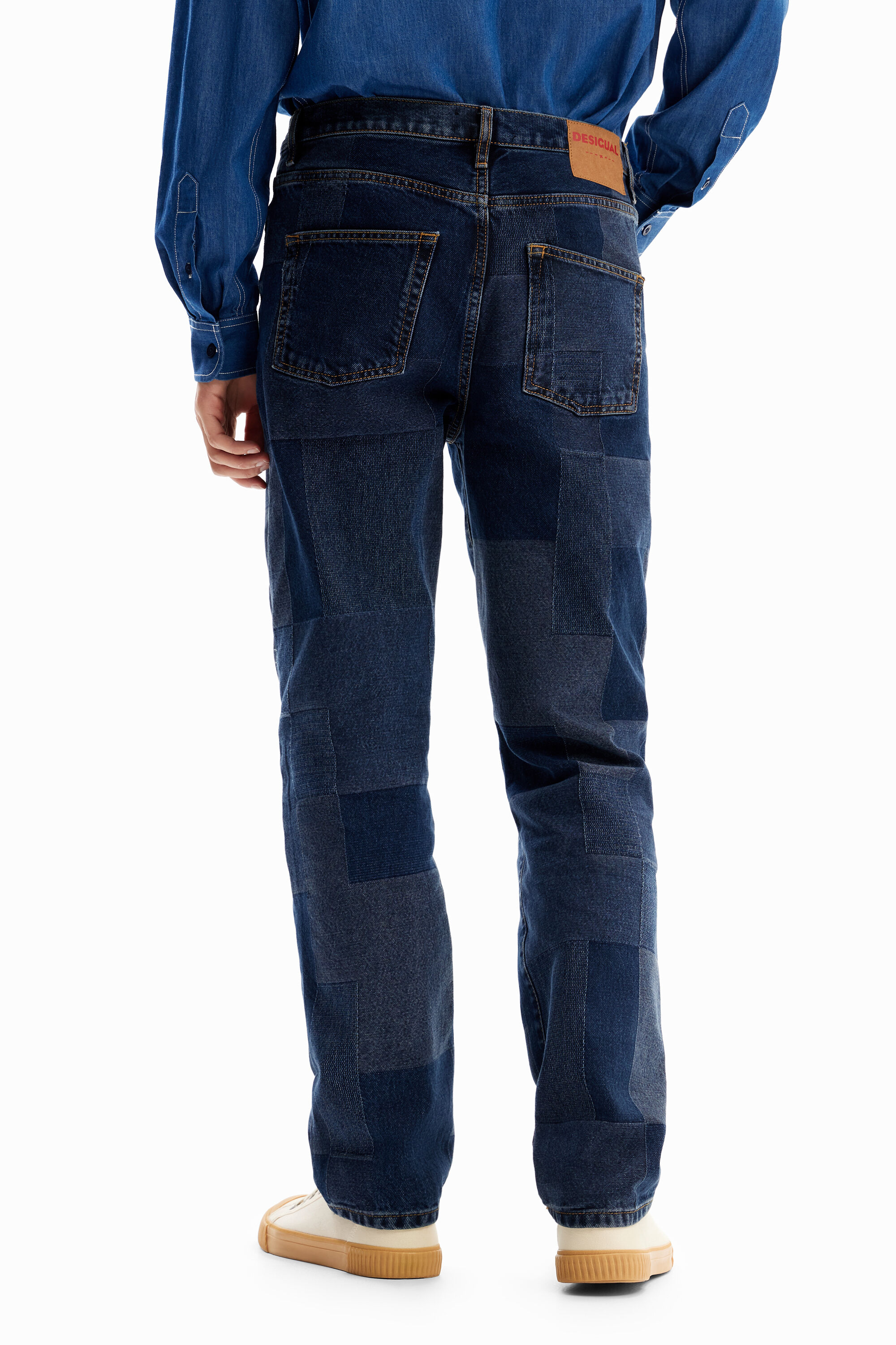 calça jeans xadrez reta