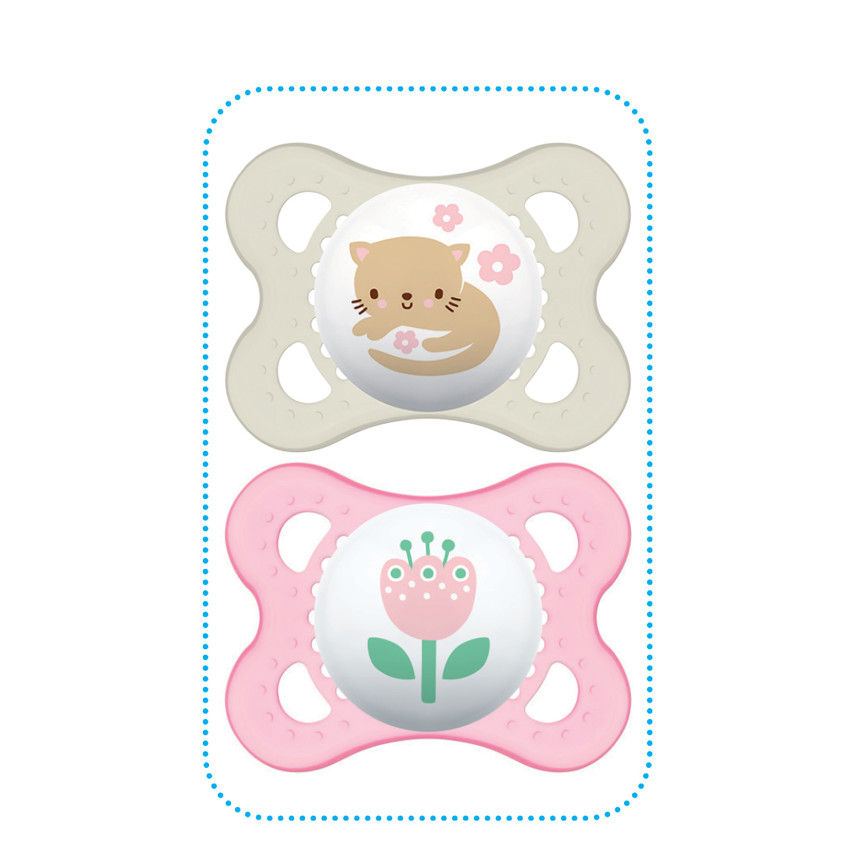 Lot de 2 sucettes silicone décor animaux 0-6 m avec boîte - Couleur aléatoire