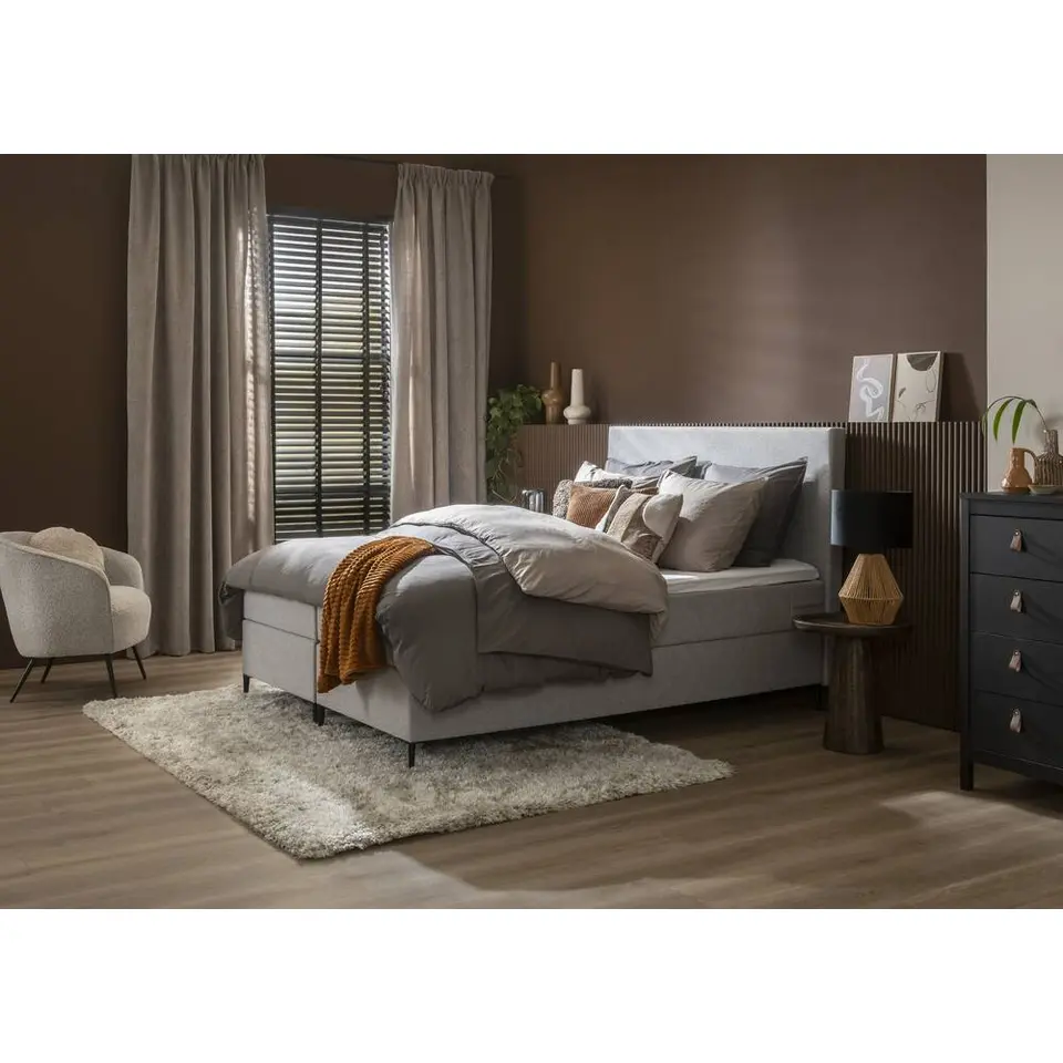 Boxspring Liv egaal - lichtgrijs - 160x200 cm - slanke poot