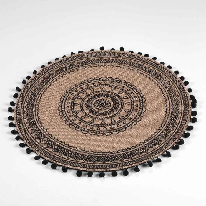 SET DE TABLE 38 CM JUTE IMPRIME ET POMPONS RENATA NOIR