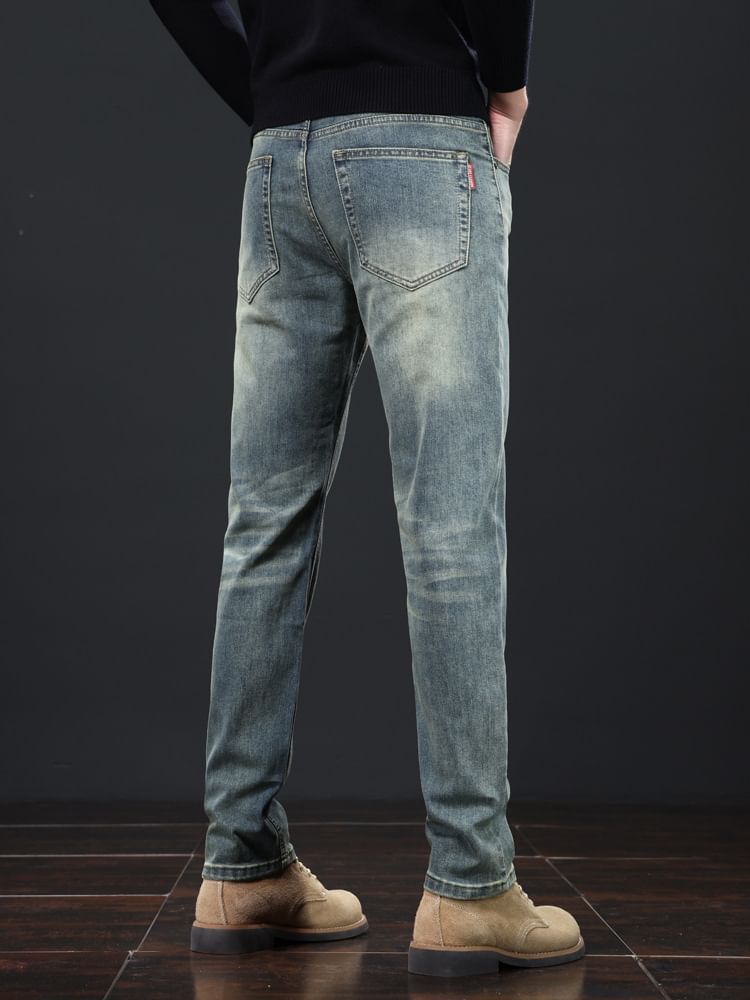 Denimic - Mid Rise Washed Straight Leg Jeans