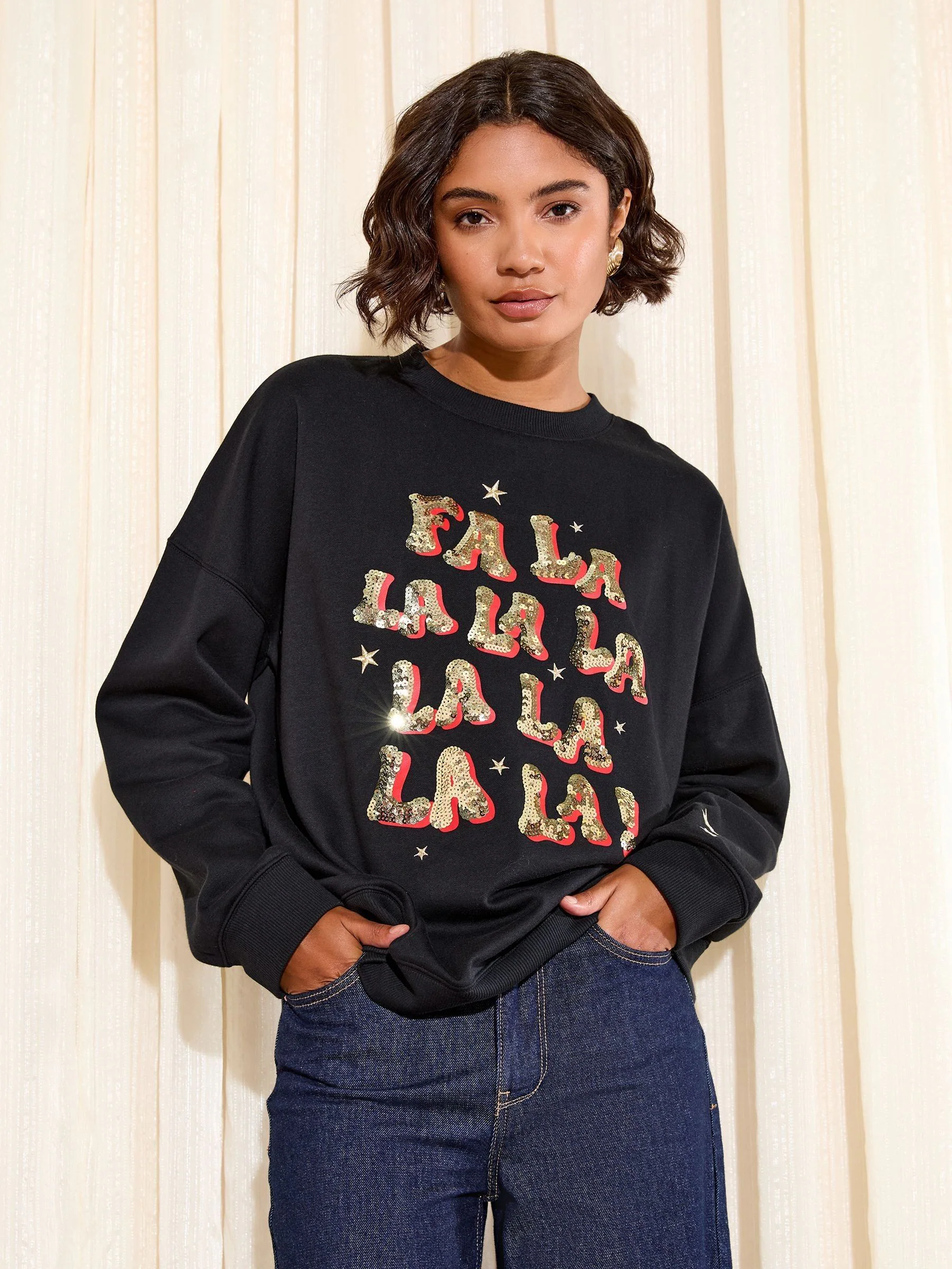 Zwart - Friends Like These Graphic Christmas Sweatshirt