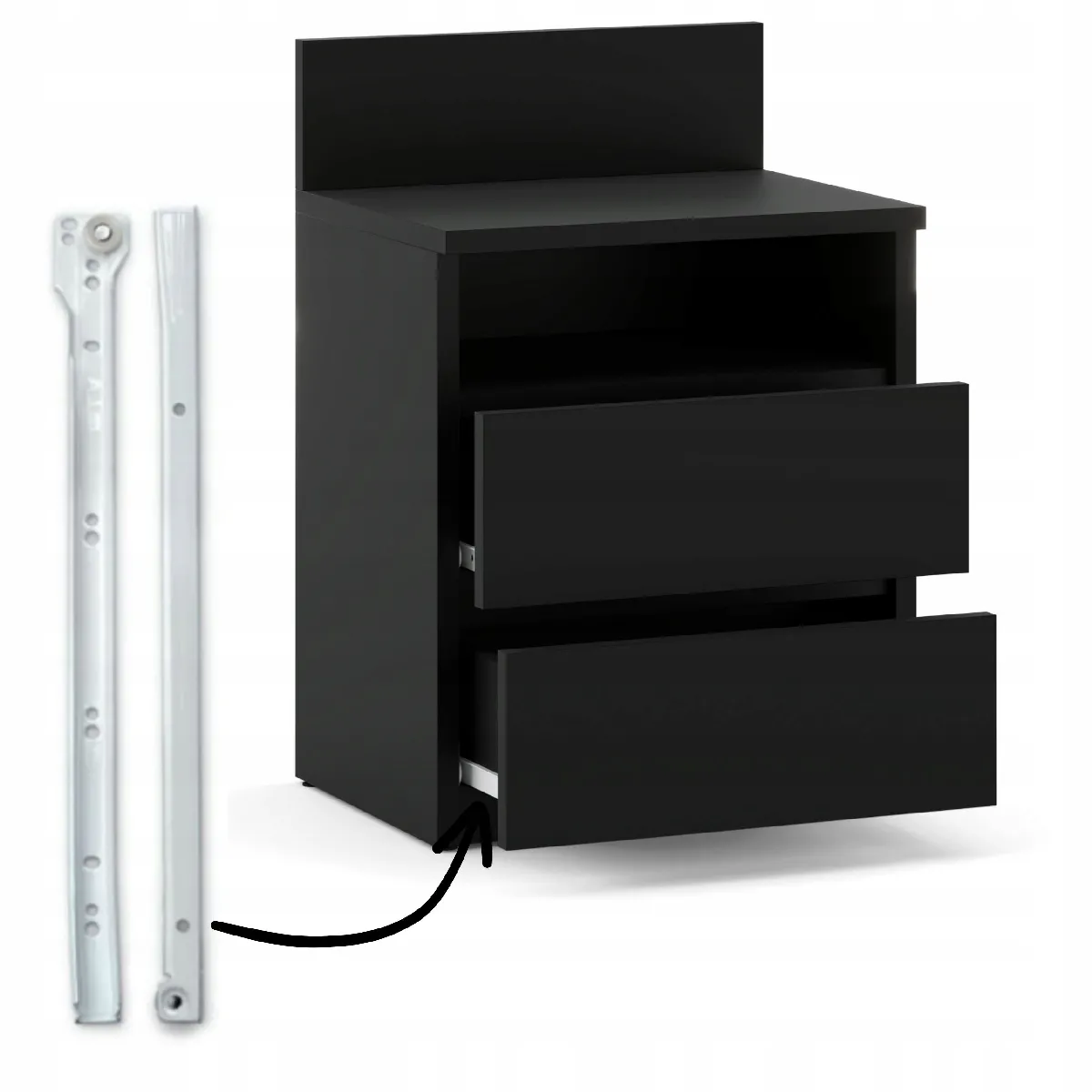 Table de Chevet Noir - 2 Tiroirs - 40 cm