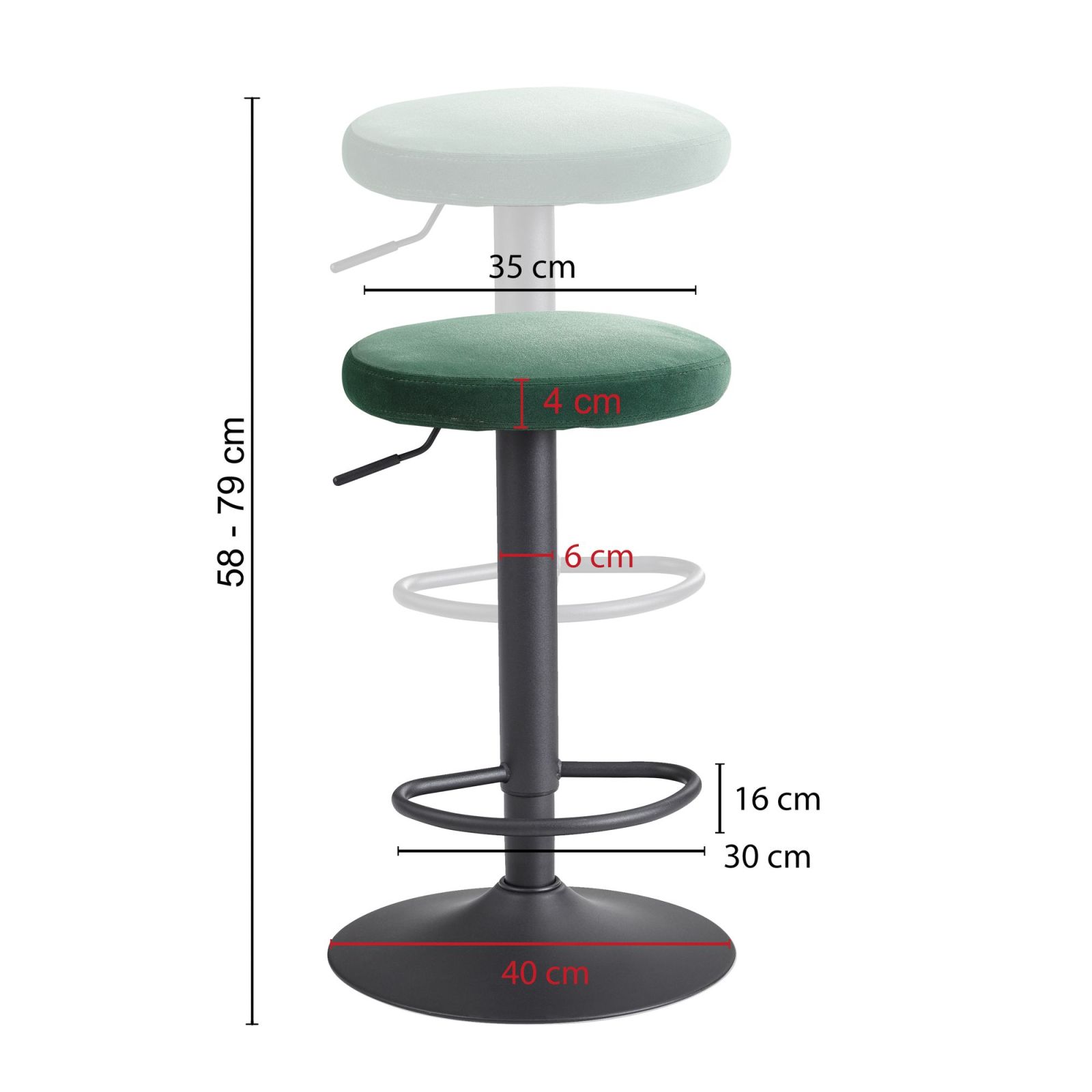 Barhocker - grün - Samt - höhenverstellbar