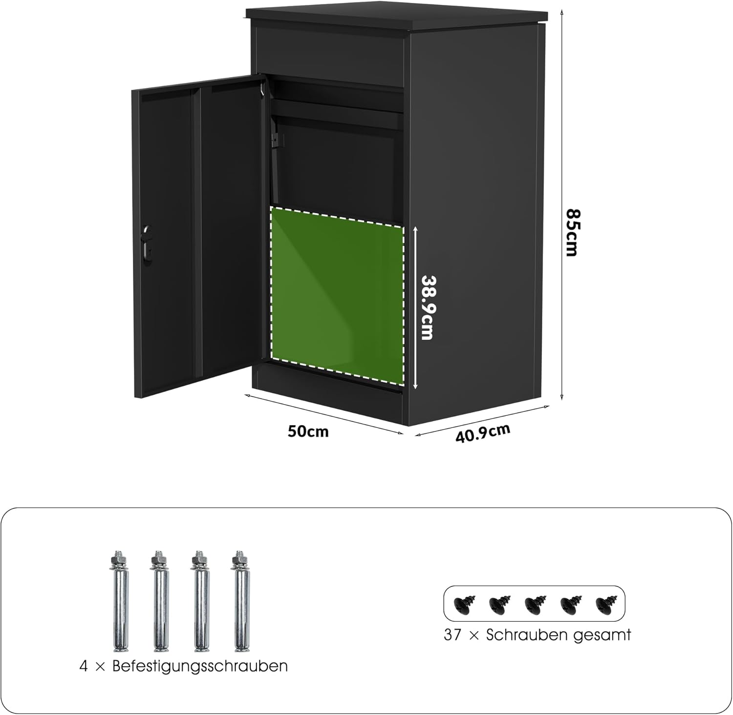 Paketbox Briefkasten mit Paketfach Paketbox Draussen Groß XXL Diebstahlgeschützter Paketbriefkasten Standbriefkasten mit Code-Schloss, wandmontiert wasserdicht für Veranda/Garten (33'(85CM))
