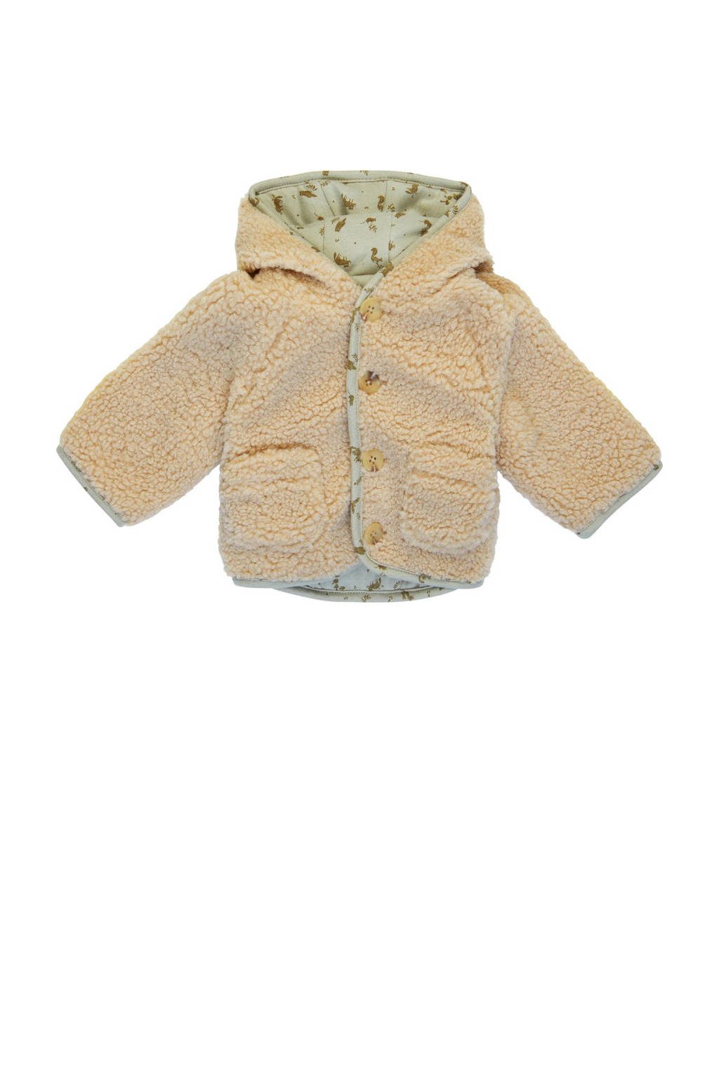 Noppies reversible teddy winterjas met all over print lichtblauw/beige
