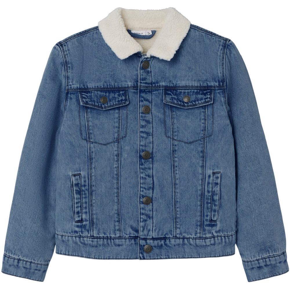 Køb Name It Medium Blue Denim Jack Teddy Denim Jakke