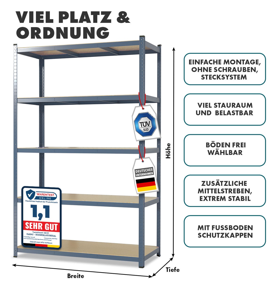 Lakota Heavy-Duty Stellingkast - Set van 2 - Draagvermogen tot 875 kg - Individueel bruikbaar - Grijs - 180 x 90 x 40 cm