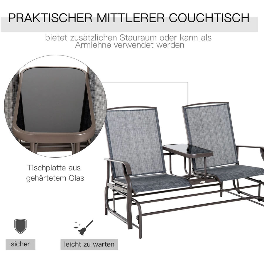 Outsunny Gartenbank mit Tisch grau, braun
