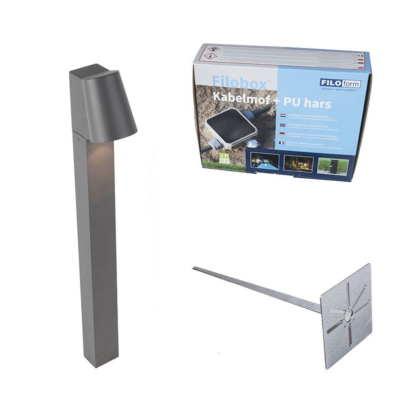 Buitenlamp donkergrijs met grondpin en kabelmof 60cm incl. LED IP44 - Uma