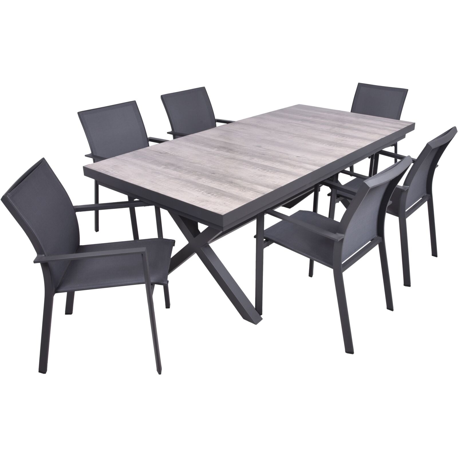 7-teilige Tischgruppe RANA - dunkelgrau - Aluminium - Keramik